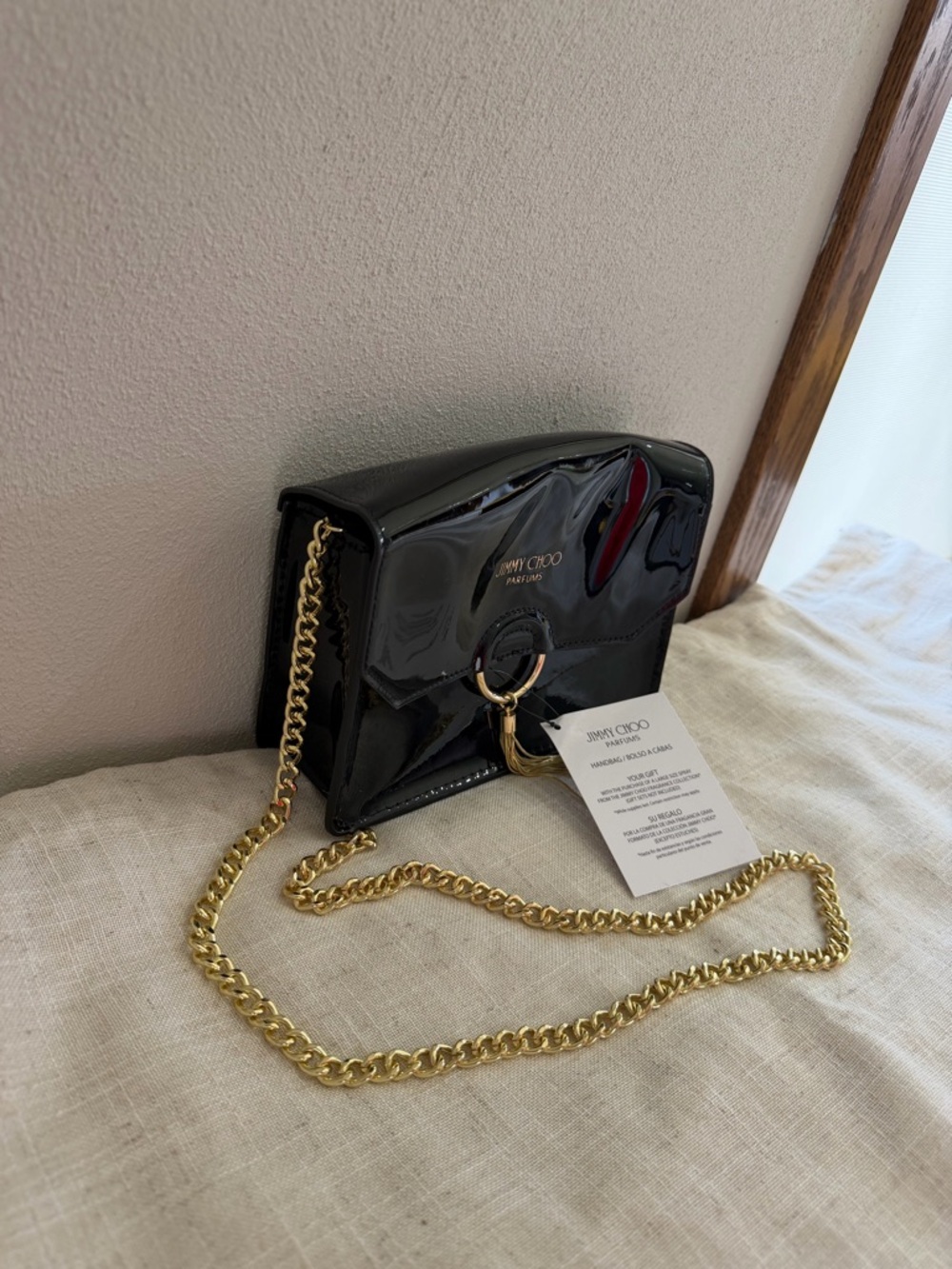 Jimmy Choo Parfums Black Patent Crossbody with Gold Chain NWT - Picture 3 of 9